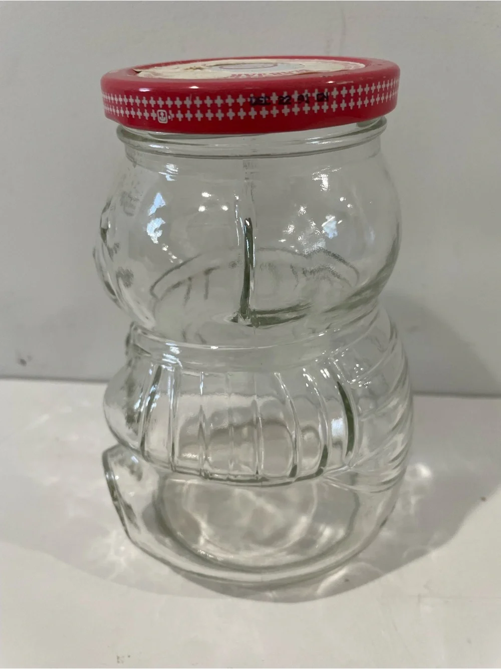 Vintage Kraft Teddy Bear Grape Jelly Jar Clear Glass 6” Tall 32 OZ Cottagecore